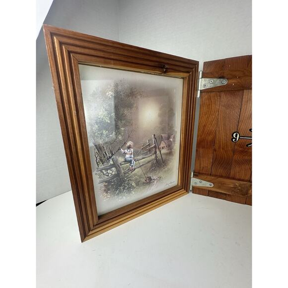 Andres Orpinas Hand Signed Framed Girl at Barn Country Scenes on 12” Wood Clock - Picture 2 of 5